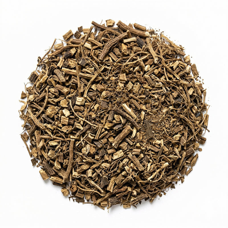 Valerian Root in a pile on a white background